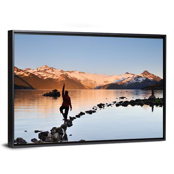 Yoga Girl In Garibaldi Lake Canvas Wall Art-3 Horizontal-Gallery Wrap-25" x 16"-Tiaracle