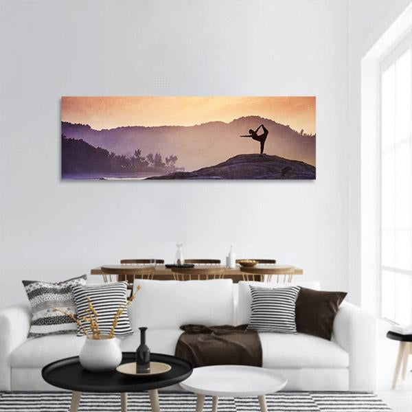 Yoga On Mountains Panoramic Canvas Wall Art-1 Piece-36" x 12"-Tiaracle