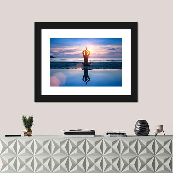 Yoga On The Beach Panoramic Canvas Wall Art-1 Piece-36" x 12"-Tiaracle