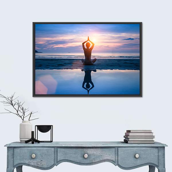 Yoga On The Beach Panoramic Canvas Wall Art-1 Piece-36" x 12"-Tiaracle