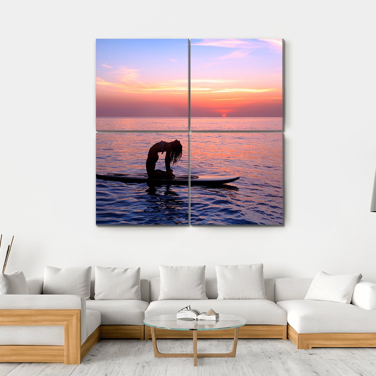 Yoga Trainer On The Paddle Board Canvas Wall Art-4 Square-Gallery Wrap-17" x 17"-Tiaracle