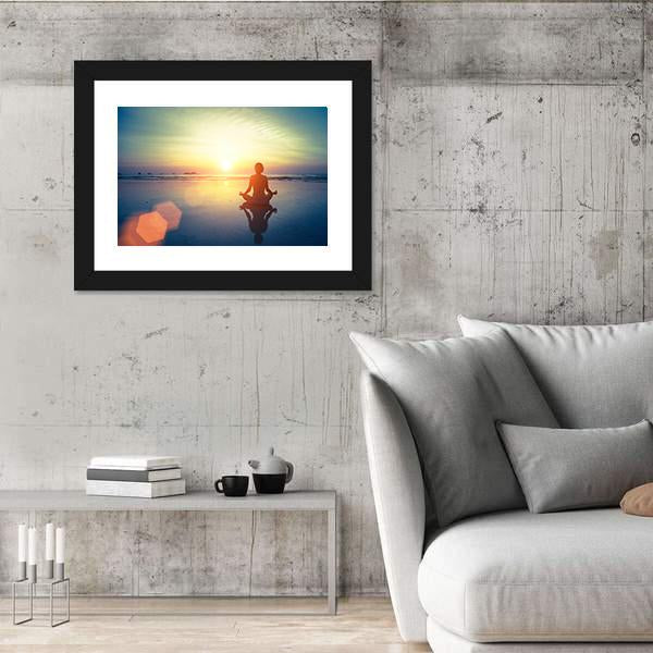 Yoga Woman At Sunset Panoramic Canvas Wall Art-1 Piece-36" x 12"-Tiaracle