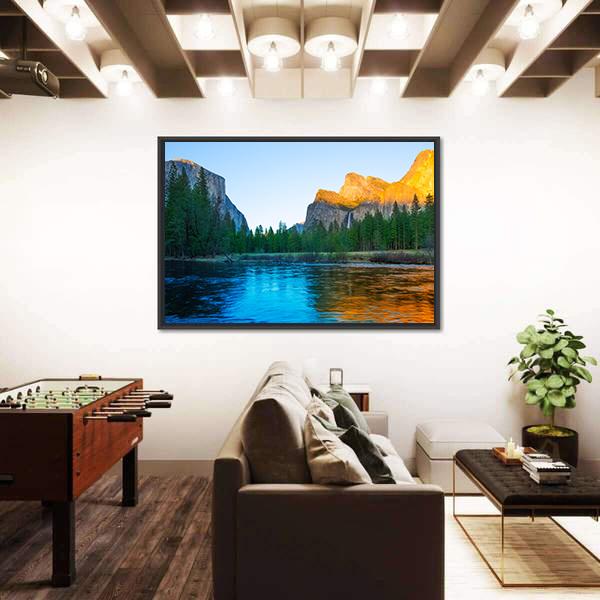 Yosemite Merced River In California Canvas Wall Art-5 Horizontal-Gallery Wrap-22" x 12"-Tiaracle