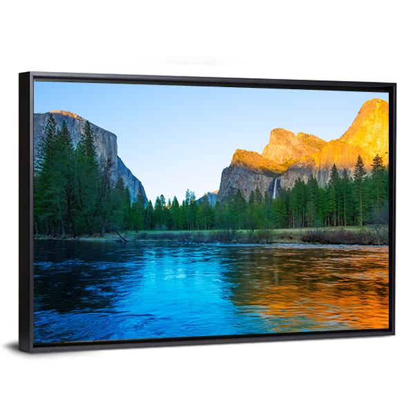 Yosemite Merced River In California Canvas Wall Art-5 Horizontal-Gallery Wrap-22" x 12"-Tiaracle