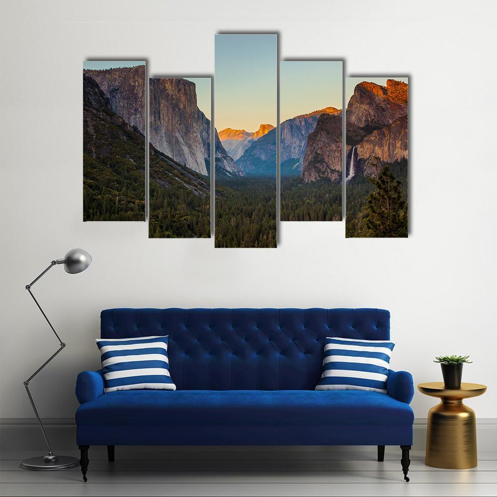 Yosemite Valley From Tunnel View At Sunset Canvas Wall Art-5 Pop-Gallery Wrap-47" x 32"-Tiaracle