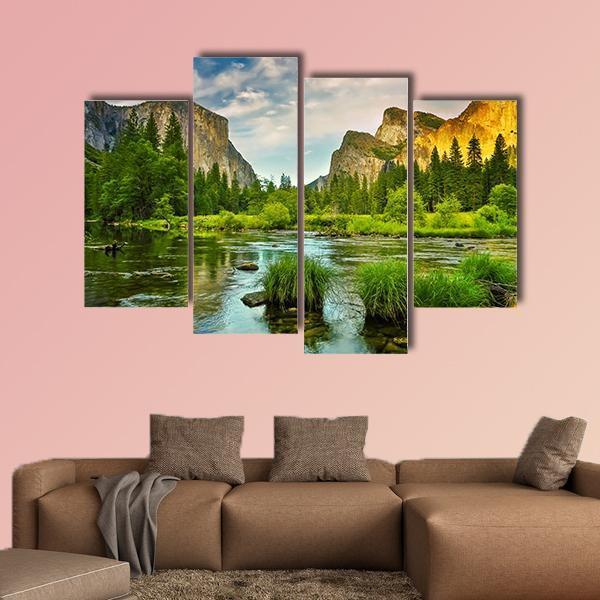Yosemite Valley National Park Canvas Wall Art-4 Pop-Gallery Wrap-50" x 32"-Tiaracle
