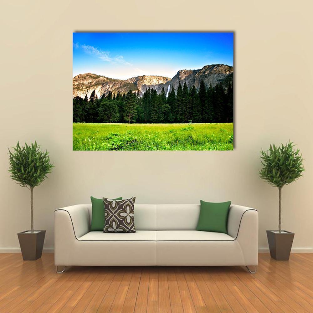 Yosemite Valley Under Blue Sky Canvas Wall Art-1 Piece-Gallery Wrap-48" x 32"-Tiaracle