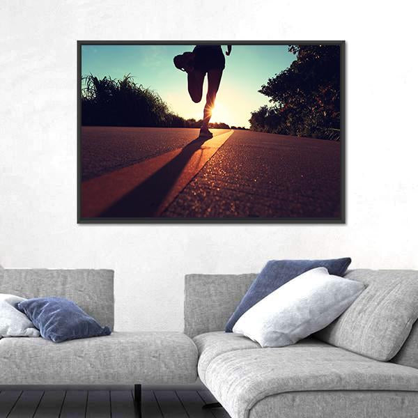 Young Fitness Woman Running On Sunrise Canvas Wall Art-3 Horizontal-Gallery Wrap-25" x 16"-Tiaracle