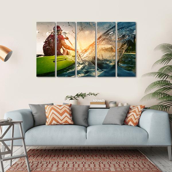 Young Lady Paddling Hard Canvas Wall Art-5 Horizontal-Gallery Wrap-22" x 12"-Tiaracle