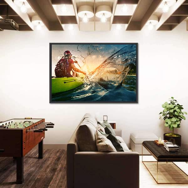 Young Lady Paddling Hard Canvas Wall Art-5 Horizontal-Gallery Wrap-22" x 12"-Tiaracle