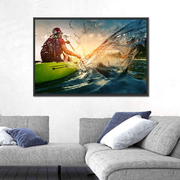 Young Lady Paddling Hard Canvas Wall Art-5 Horizontal-Gallery Wrap-22" x 12"-Tiaracle