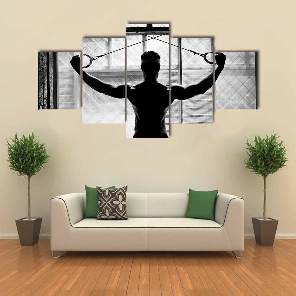 Young Man Bodybuilder Training In Gym Canvas Wall Art-5 Star-Gallery Wrap-42" x 21"-Tiaracle