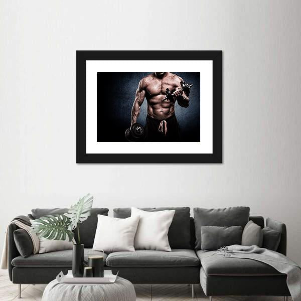 Young Man In Exercise For Biceps Panoramic Canvas Wall Art-1 Piece-36" x 12"-Tiaracle