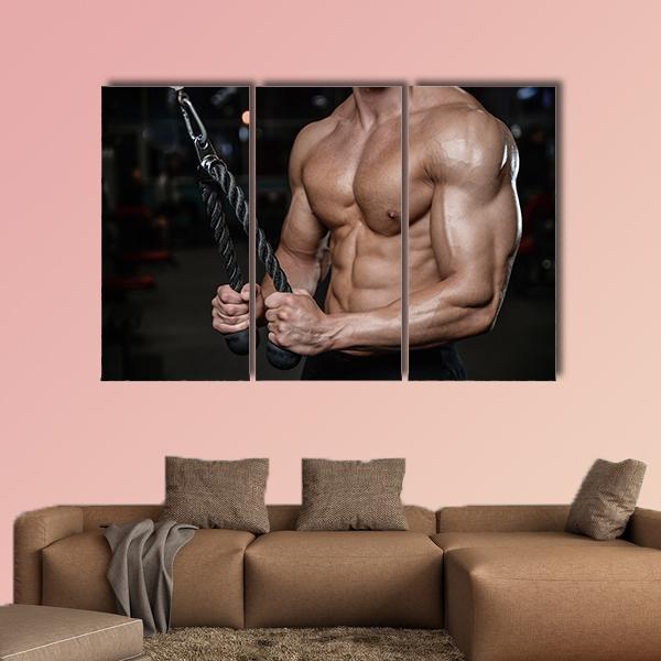 Young Man Train In The Gym Canvas Wall Art-3 Horizontal-Gallery Wrap-37" x 24"-Tiaracle