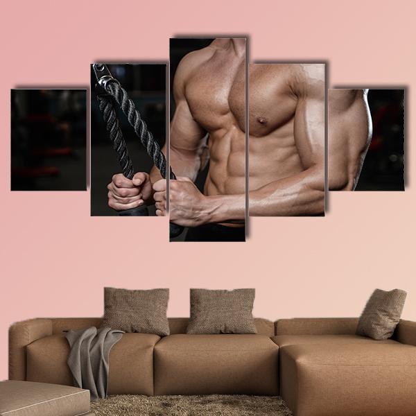 Young Man Train In The Gym Canvas Wall Art-5 Star-Gallery Wrap-62" x 32"-Tiaracle