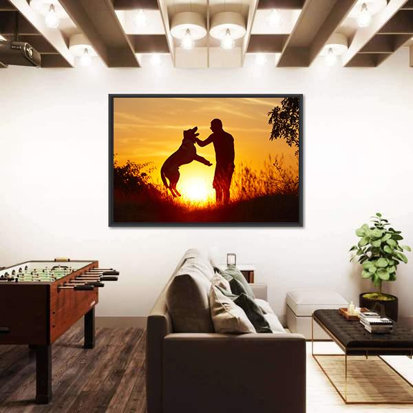 Young Man with His Yellow Labrador Retriever Canvas Wall Art-5 Horizontal-Gallery Wrap-22" x 12"-Tiaracle