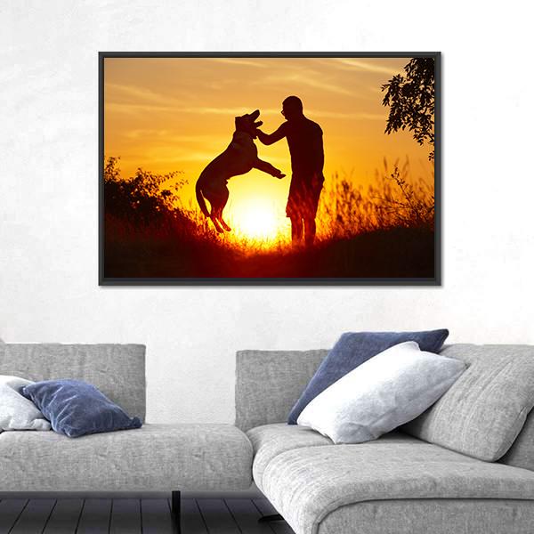 Young Man with His Yellow Labrador Retriever Canvas Wall Art-5 Horizontal-Gallery Wrap-22" x 12"-Tiaracle