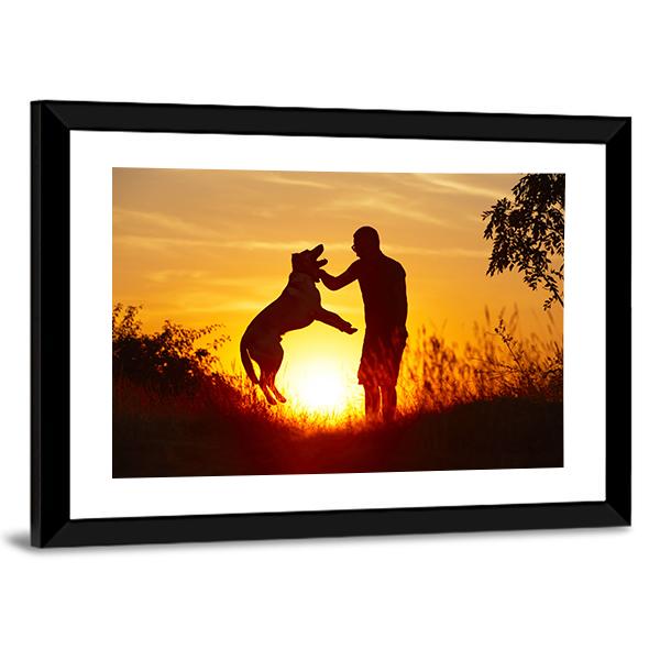 Young Man with His Yellow Labrador Retriever Canvas Wall Art-5 Horizontal-Gallery Wrap-22" x 12"-Tiaracle