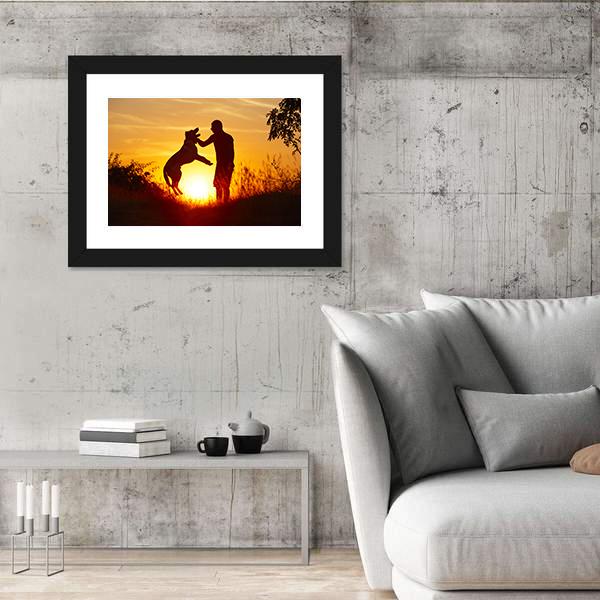 Young Man with His Yellow Labrador Retriever Canvas Wall Art-5 Horizontal-Gallery Wrap-22" x 12"-Tiaracle