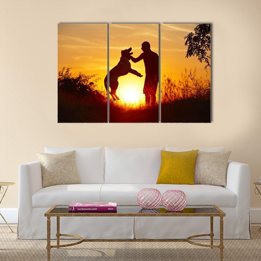 Young Man with His Yellow Labrador Retriever Canvas Wall Art-3 Horizontal-Gallery Wrap-37" x 24"-Tiaracle