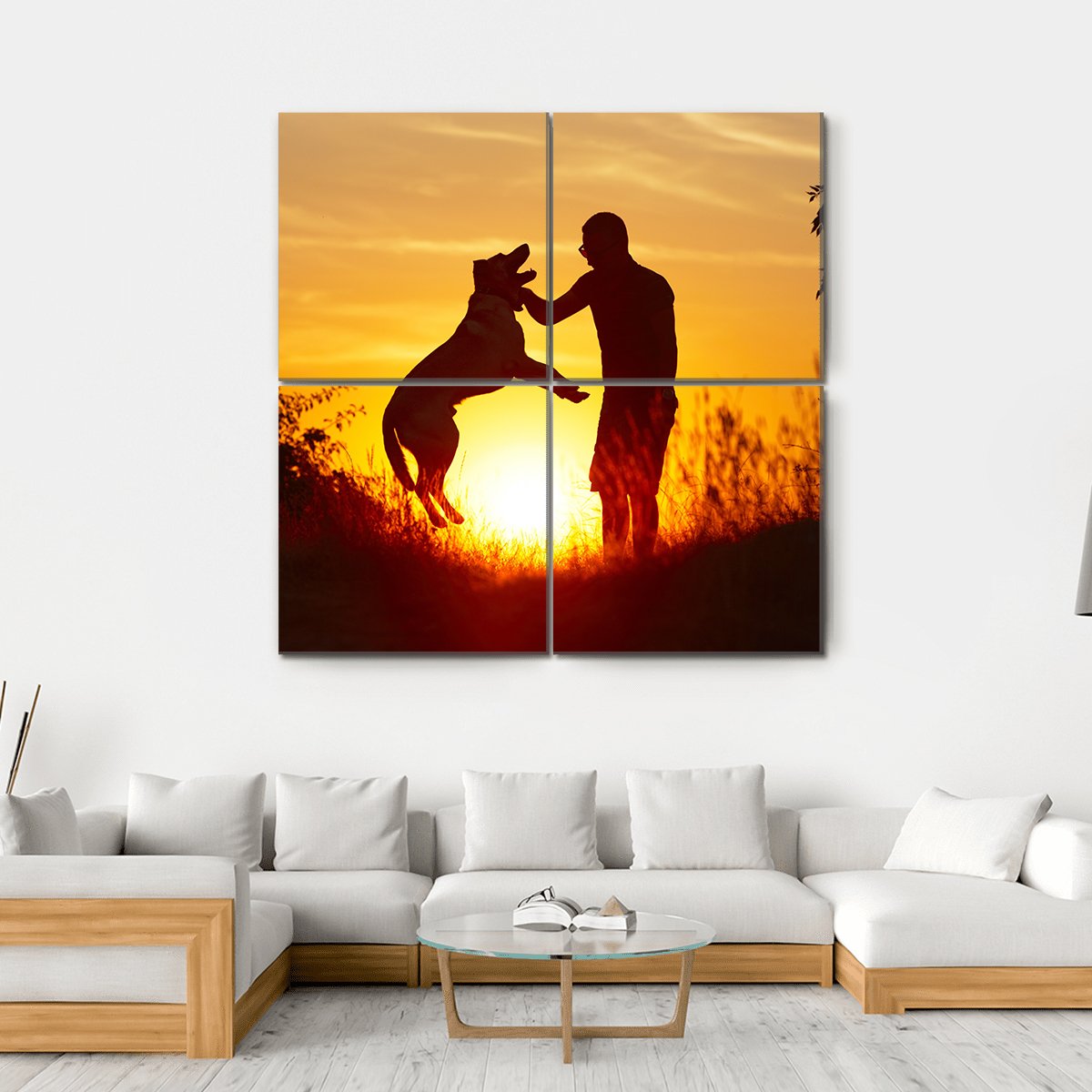 Young Man with His Yellow Labrador Retriever Canvas Wall Art-4 Square-Gallery Wrap-17" x 17"-Tiaracle