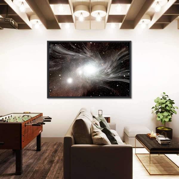 Young Spiral Galaxy With Small Dwarf Galaxy Canvas Wall Art-3 Horizontal-Gallery Wrap-25" x 16"-Tiaracle
