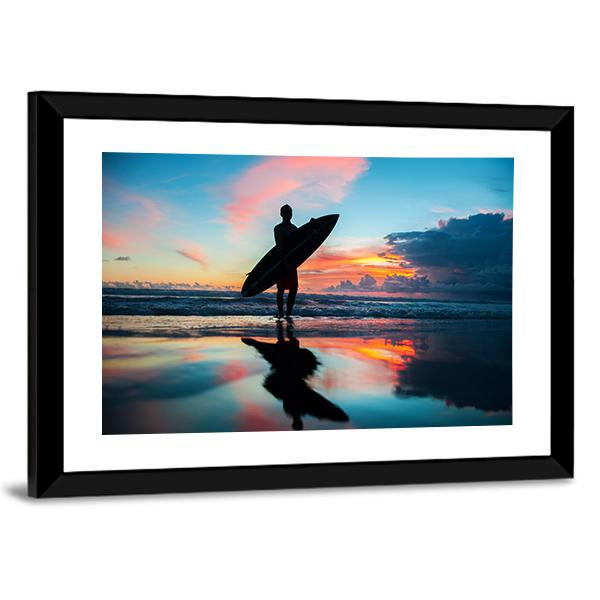 Young Surfer With Board On The Beach Canvas Wall Art-5 Horizontal-Gallery Wrap-22" x 12"-Tiaracle