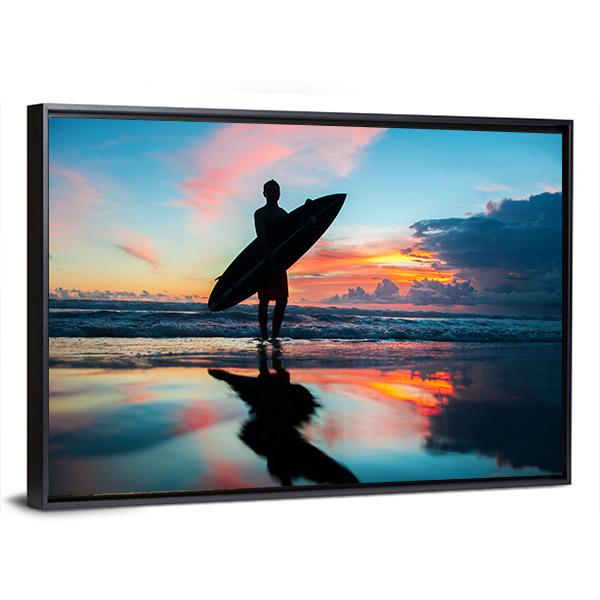Young Surfer With Board On The Beach Canvas Wall Art-5 Horizontal-Gallery Wrap-22" x 12"-Tiaracle