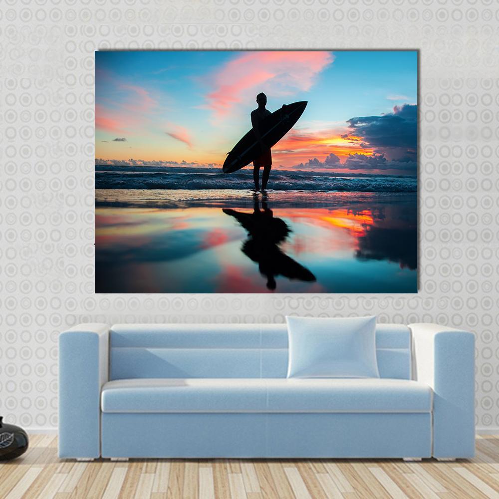 Young Surfer With Board On The Beach Canvas Wall Art-1 Piece-Gallery Wrap-36" x 24"-Tiaracle