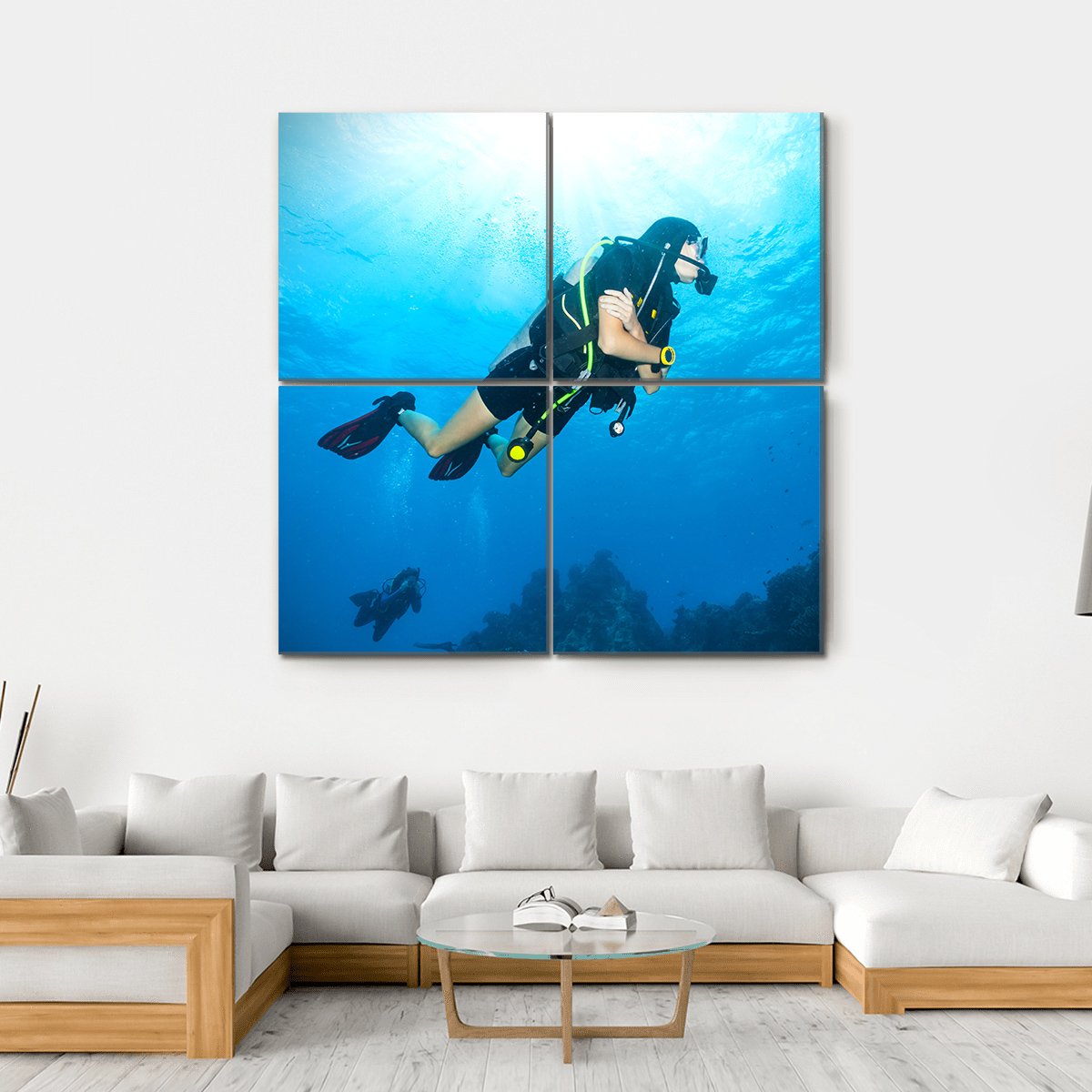 Young Woman Scuba Diver Canvas Wall Art-4 Square-Gallery Wrap-17" x 17"-Tiaracle