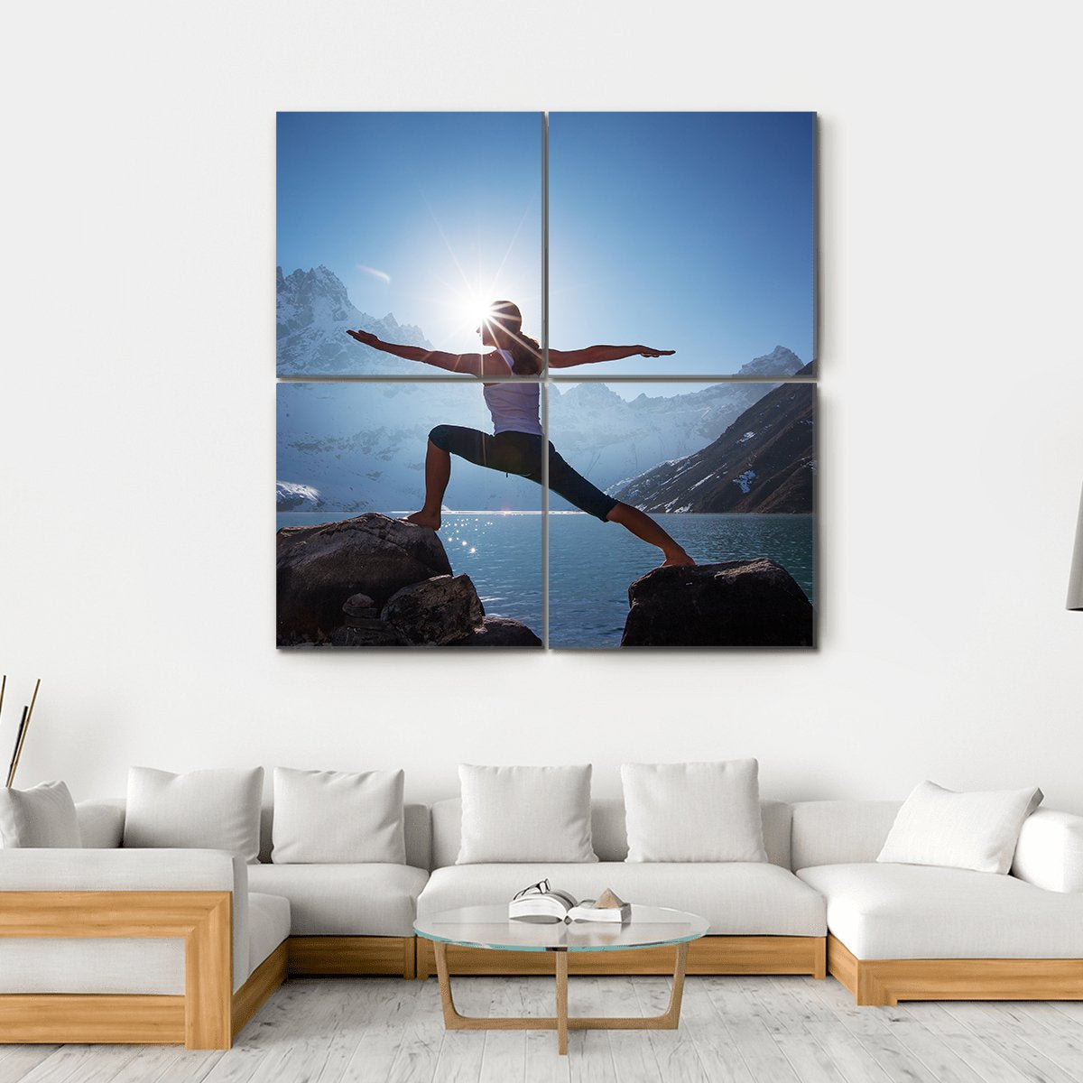 Young Woman Yoga At Mountain Canvas Wall Art-4 Square-Gallery Wrap-17" x 17"-Tiaracle