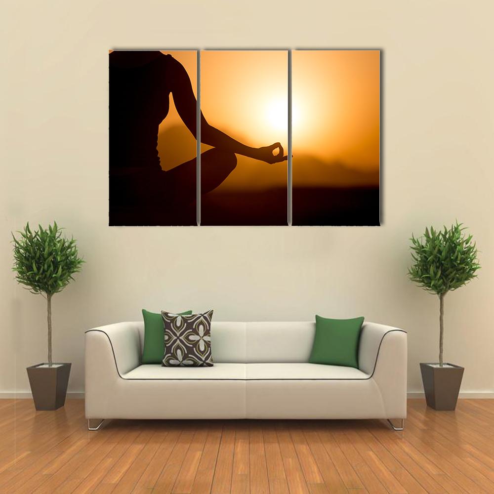 Young Women Meditation At Sunset Canvas Wall Art-3 Horizontal-Gallery Wrap-25" x 16"-Tiaracle