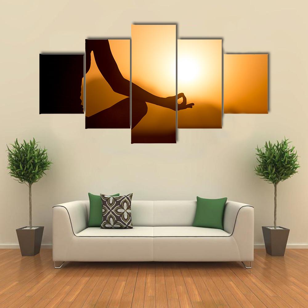 Young Women Meditation At Sunset Canvas Wall Art-5 Star-Gallery Wrap-42" x 21"-Tiaracle