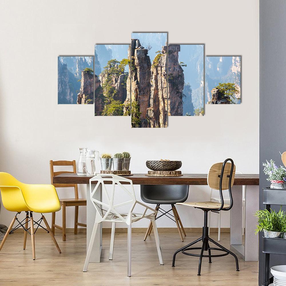 Zhangjiajie Forest Park In Wulingyuan China Canvas Wall Art-5 Star-Gallery Wrap-62" x 32"-Tiaracle