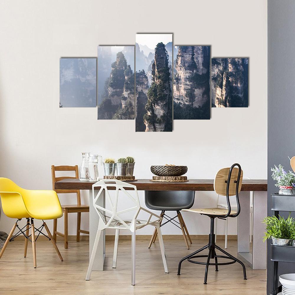 Zhangjiajie National Forest Park In China Canvas Wall Art-5 Star-Gallery Wrap-62" x 32"-Tiaracle