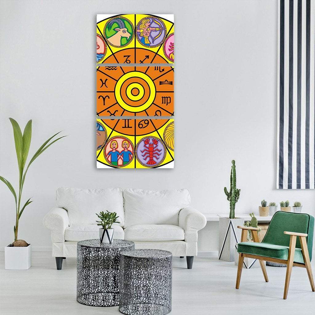 Zodiac Clock Vertical Canvas Wall Art-3 Vertical-Gallery Wrap-12" x 25"-Tiaracle