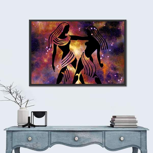 Zodiac Symbol Of Gemini Canvas Wall Art-1 Piece-Floating Frame-24" x 16"-Tiaracle