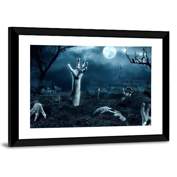 Zombie Hand Out Of His Grave Canvas Wall Art-5 Horizontal-Gallery Wrap-22" x 12"-Tiaracle