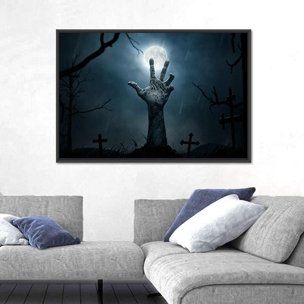 Zombie Hand Rising Canvas Wall Art-3 Horizontal-Gallery Wrap-25" x 16"-Tiaracle
