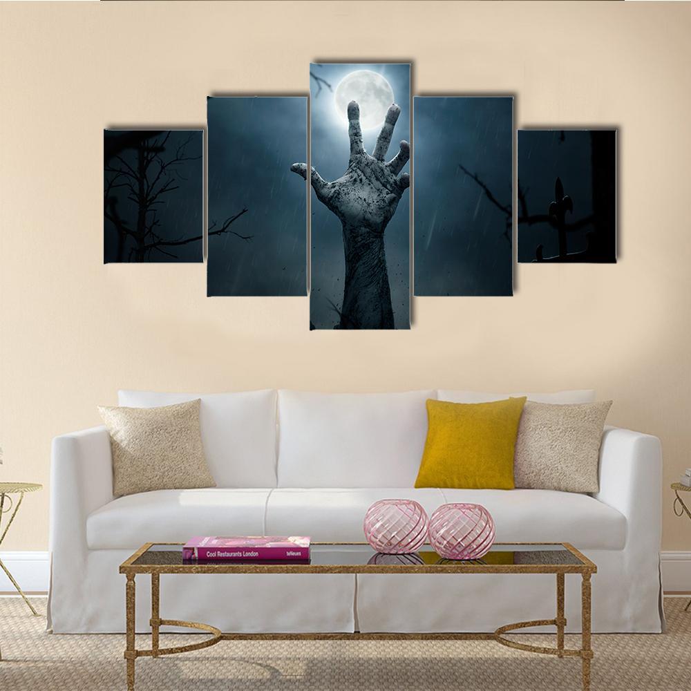 Zombie Hand Rising Canvas Wall Art-5 Star-Gallery Wrap-62" x 32"-Tiaracle