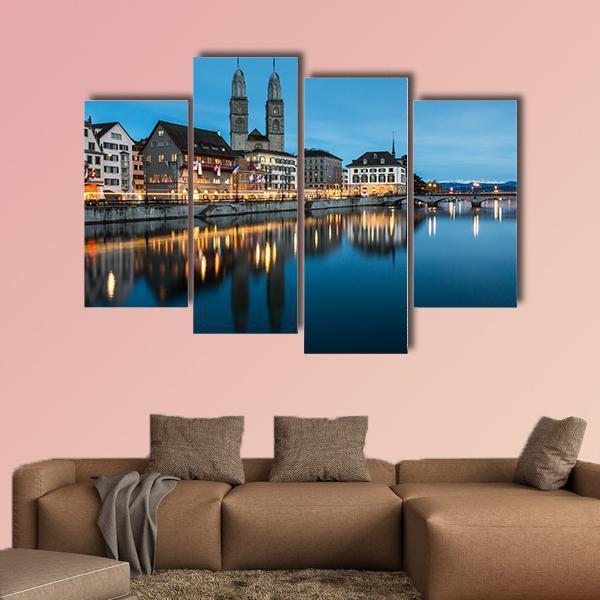 Zurich Cityscape Canvas Wall Art-4 Pop-Gallery Wrap-50" x 32"-Tiaracle