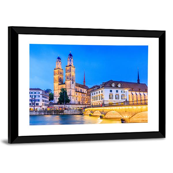 Zurich View In Switzerland Canvas Wall Art-3 Horizontal-Gallery Wrap-25" x 16"-Tiaracle