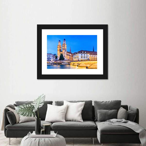 Zurich View In Switzerland Canvas Wall Art-3 Horizontal-Gallery Wrap-25" x 16"-Tiaracle