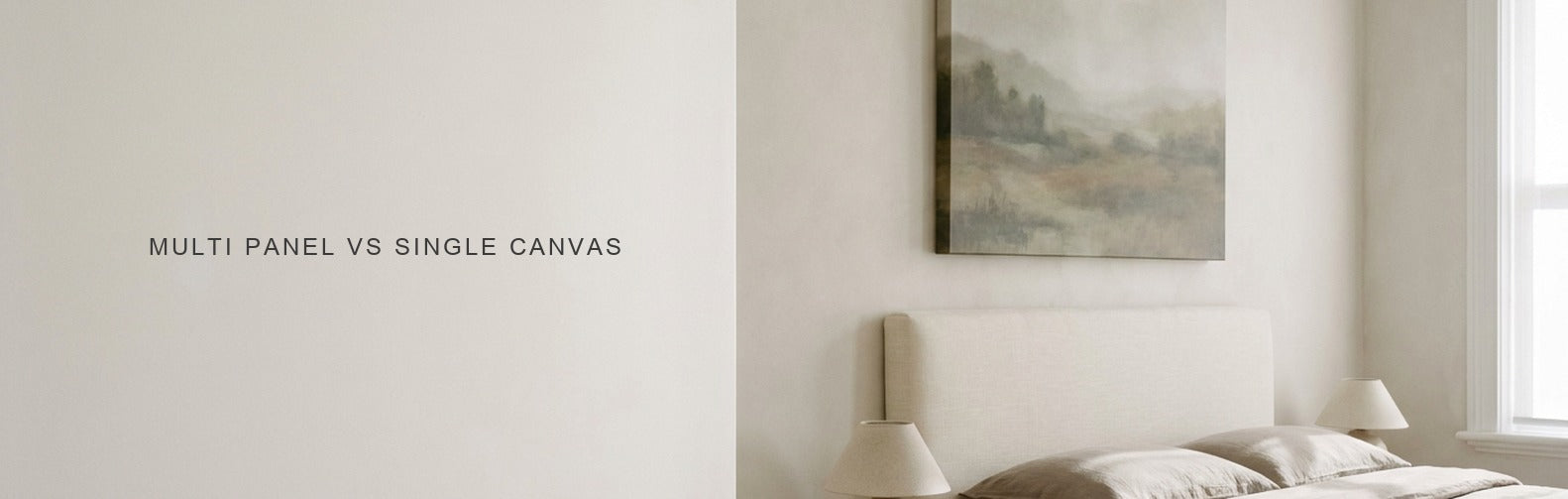 Multi panel vs single canvas: a split set beside one piece on a living room wall