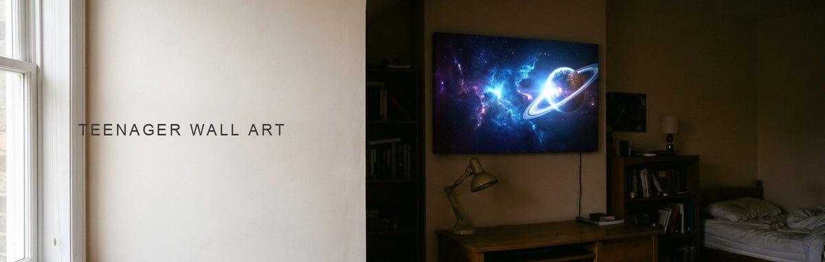 Teenager wall art above a desk, a deep space photograph on canvas