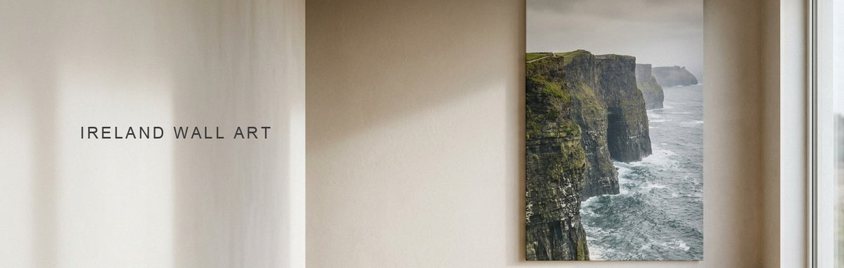 Ireland wall art above a sofa, sea cliffs over the Atlantic on canvas