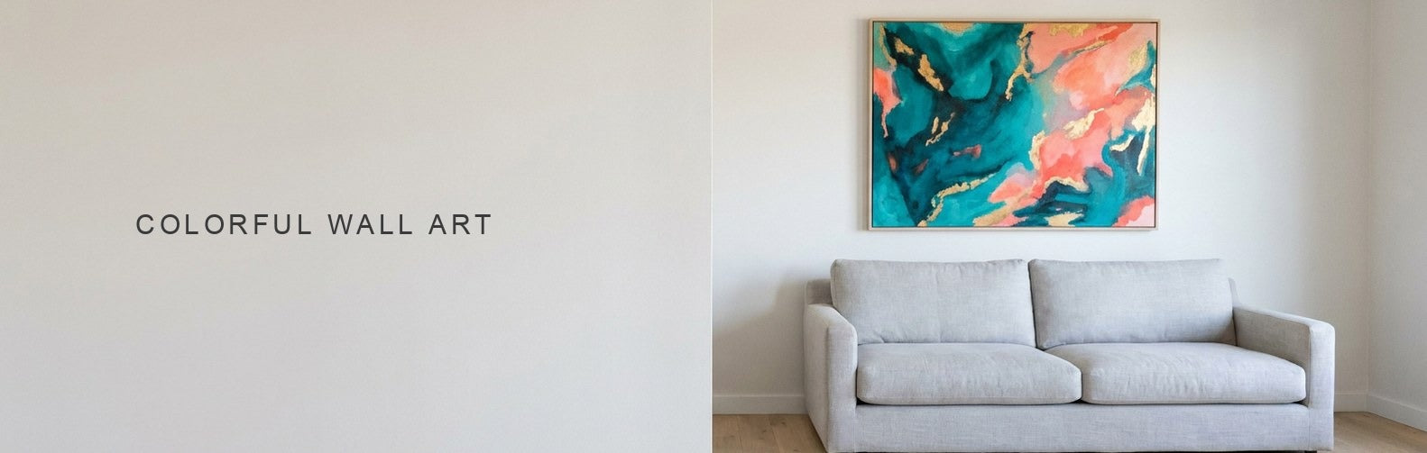 Colorful wall art in a plain neutral living room with a saturated abstract canvas