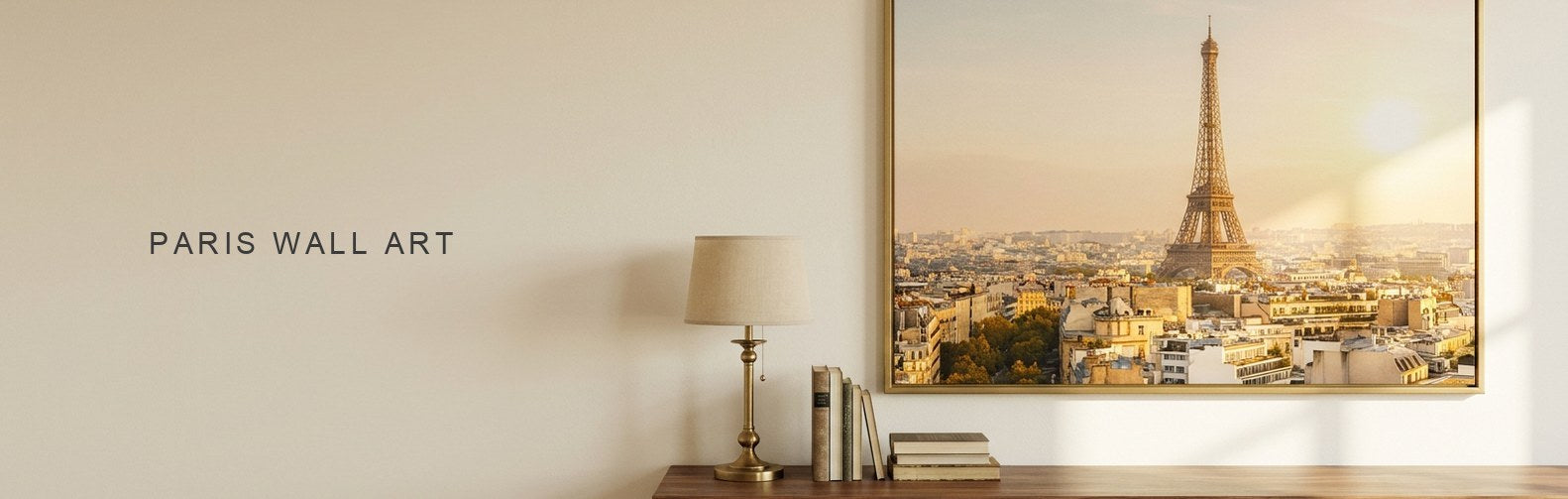 Paris wall art above a console, the Eiffel Tower at golden hour on canvas