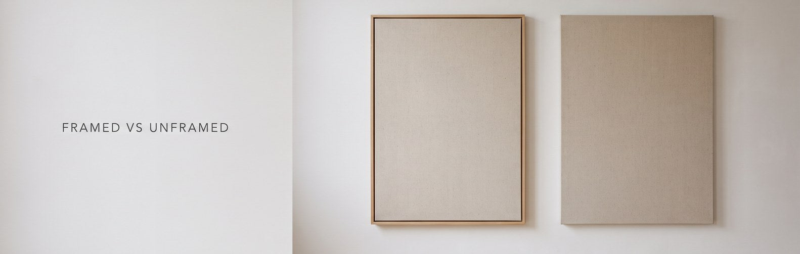 Framed vs unframed canvas: a framed canvas and a gallery wrapped canvas hanging side by side