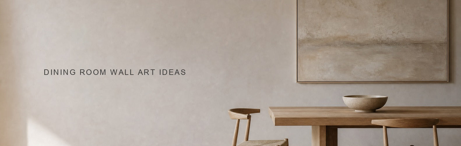 Dining room wall art ideas: a canvas hung at seated eye level behind a dining table